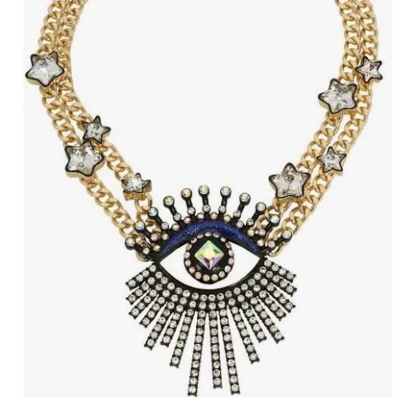New! BETSEY JOHNSON Shine Bright Collection Evil Eye & Stars Statement Necklace. - Picture 7 of 12